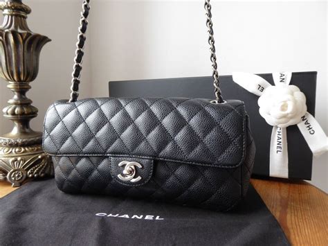 Chanel Taupe Quited Caviar East West Flap Bag Silver 